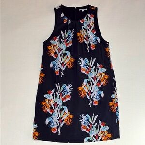 Rebecca Minkoff Silk Summer Dress with deep zipper - flower, leaf and pineapple.